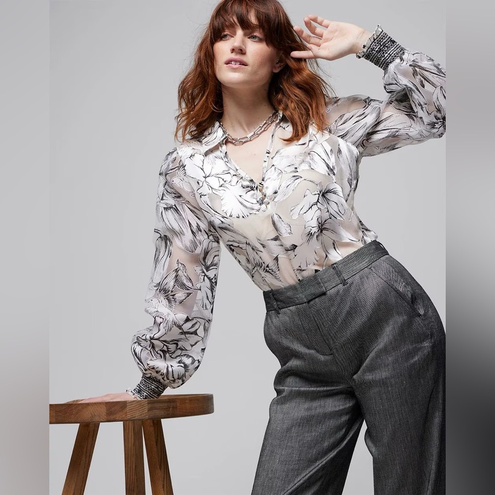 White House Black Market organza sleeve blouse